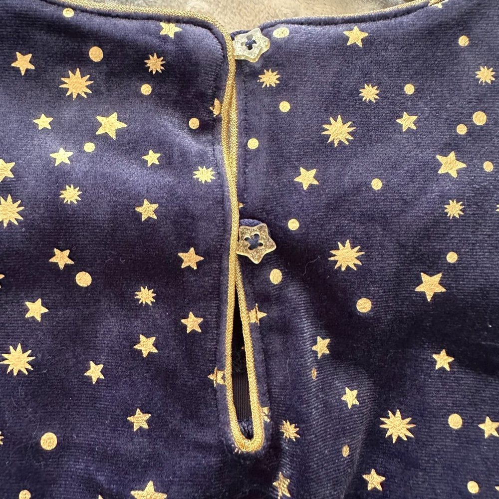 Joules Girls' Navy Velvet Star-Print Dress with Gold Trim - Picture 3 of 9